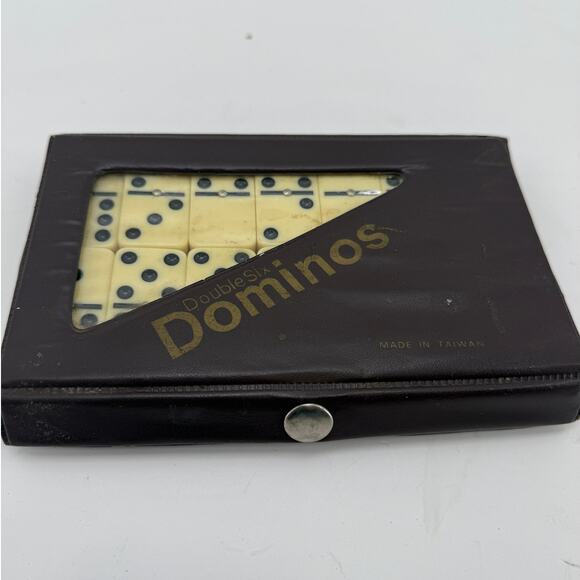Unbranded Other - Vintage Double Six Dominoes Set Faux Ivory Black Dots Retro Game Carrying Case